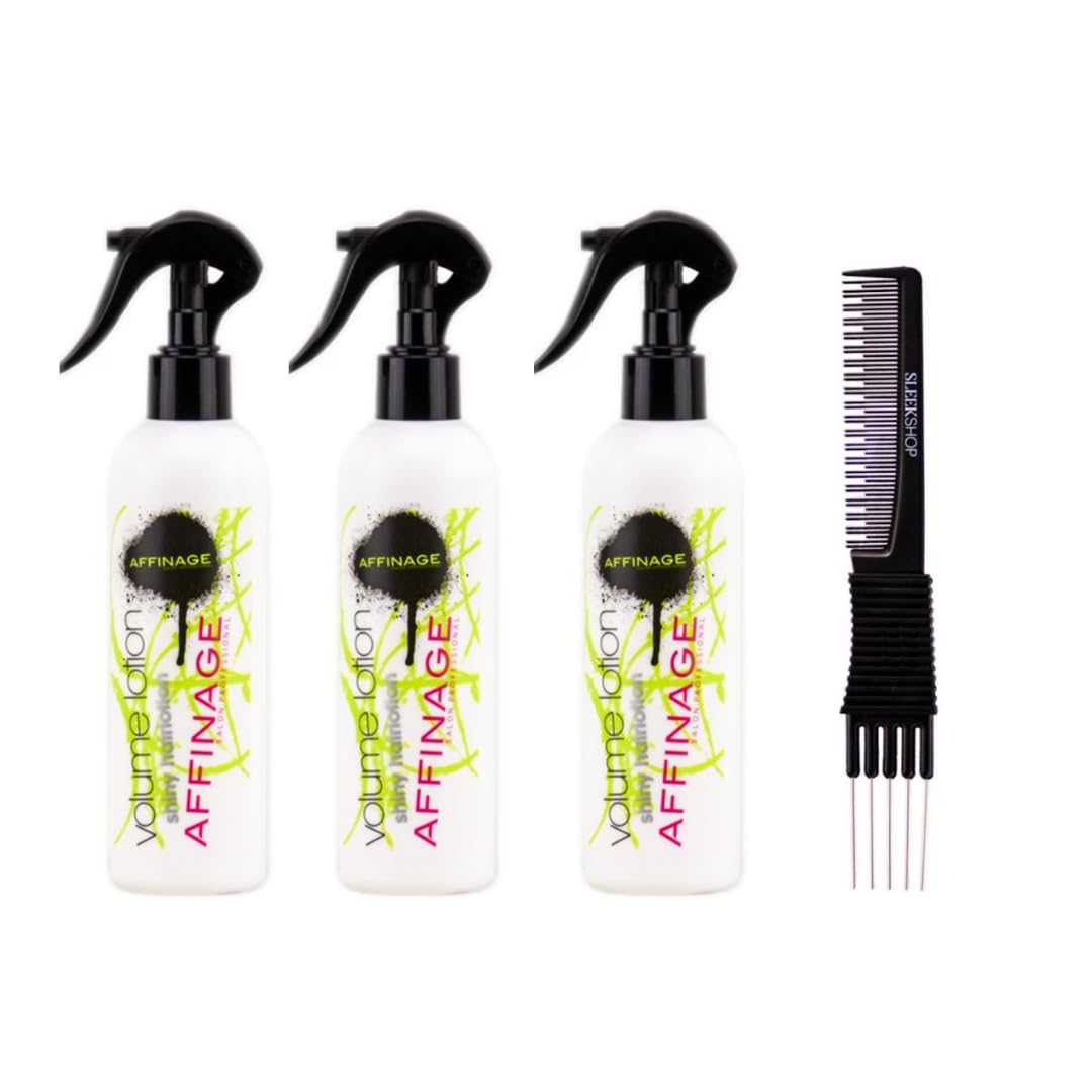 yper Affinage Volume Lotion Shiny Hair Lotion (8.45 oz) with Teasing Comb Pack 3