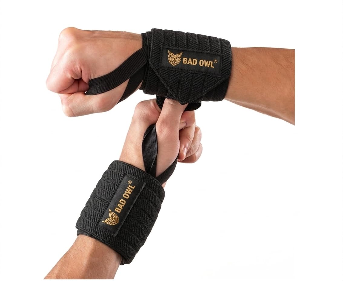 Bad OWL Wrist Support for Gym & Fitness – Heavy-Duty Adjustable Straps with Reinforced Thumb Loops, Breathable Wrist Wraps for Men & Women, Weightlifting & Strength Training Gear (Black)-picture-12