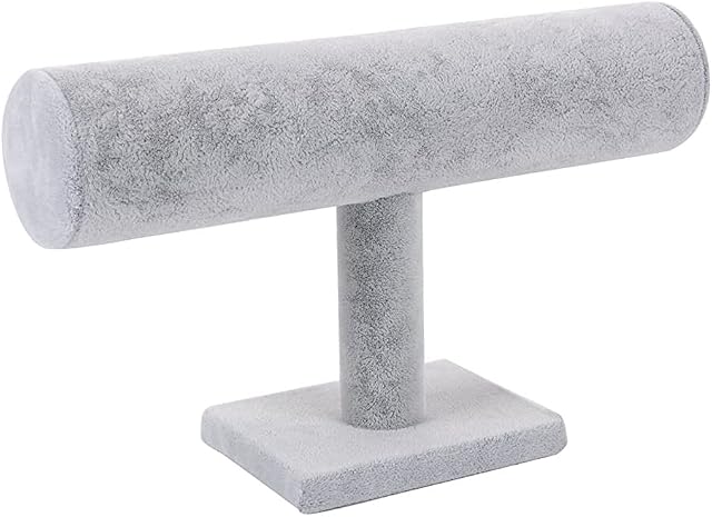 Grey Velvet T-Bar Bracelet Watch Display Stand Holder,Jewelry Necklace Organizer Holder for Home Organization