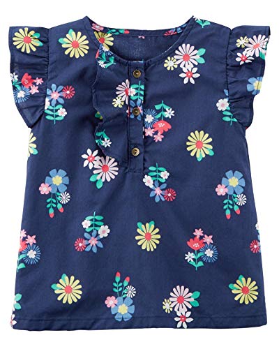 Top en popeline imprimé floral bleu marine 6 mois avec boutons dos pratiques