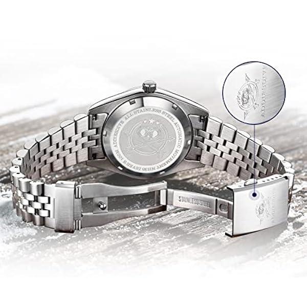 ADDIESDIVE Lyxiga automatiska klockor män safirglas massivt rostfritt stål armband med elegant vit Ocean Wave urtavla