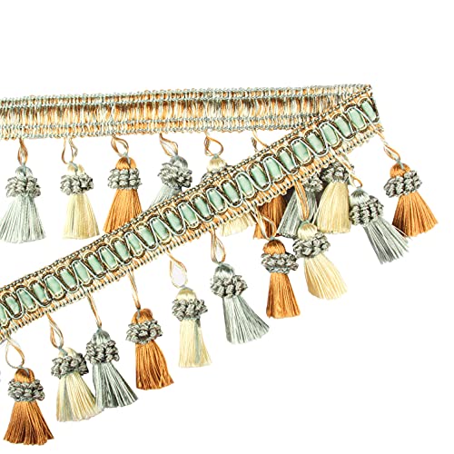 Fenghuangwu 6.5 Yard Handmade Tassel Fringe Trim, 8Cm/3.15Inch Diameter Hand Knitting Tassel Fringing Trimmings For Diy, Decor,Curtain Tablecloth Home Decoration-Blue #TOP1