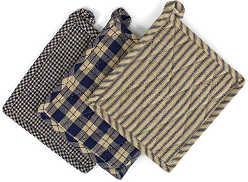 Rustic Covenant Woven Cotton Farmhouse Pot Holders, Set Of 3, 7 Inches X 8 Inches, Antique Black/Natural Tan #TOP1