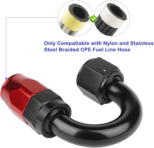 Miniatura 4 de 4AN Adaptador de tubo de aceite de montaje de extremo de manguera giratoria de 180 grados para manguera trenzada de línea de combustible CPE negro y