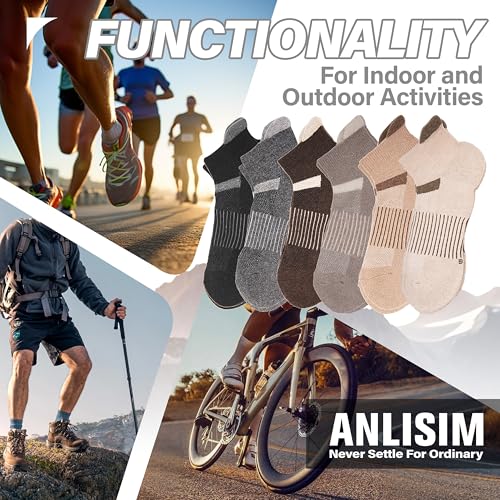 Image of 6 Pairs Merino Wool Ankle Running Hiking Socks Compression Support Breathable Thick Cushion No Show Socks for Women Men