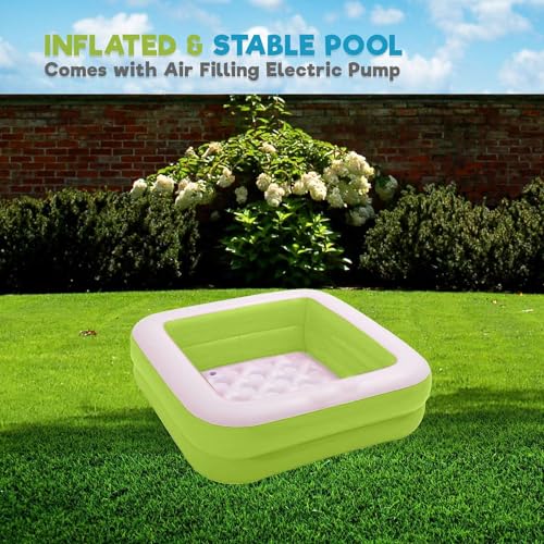 Image of Storio Inflatable Baby Pool for Kids & Toddlers - 90x90x23cm | Light Blue & White | Baby Swimming Pool for Balcony, Garden, Indoor & Outdoor Water Play | Safe & Durable PVC Material