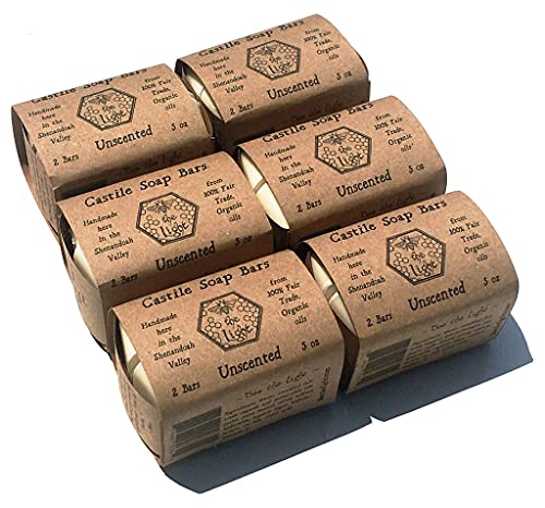 BeeTheLight Pure Castile Soap - 12 small Bars - Choose from Peppermint, Orange Citrus, Lavender, or Unscented - Made from 100% Fair Trade and Organic oils - Vegan - 6 two-packs (30 oz)