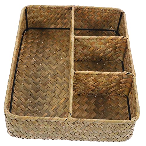 Unomor Desktop Storage Basket Small Storage Basket Multipurpose Basket Wicker Storage Basket Divided Cutlery Holder Coffee Station Condiment Organizer Desktop Storage Bins Tea Bag Seaweed