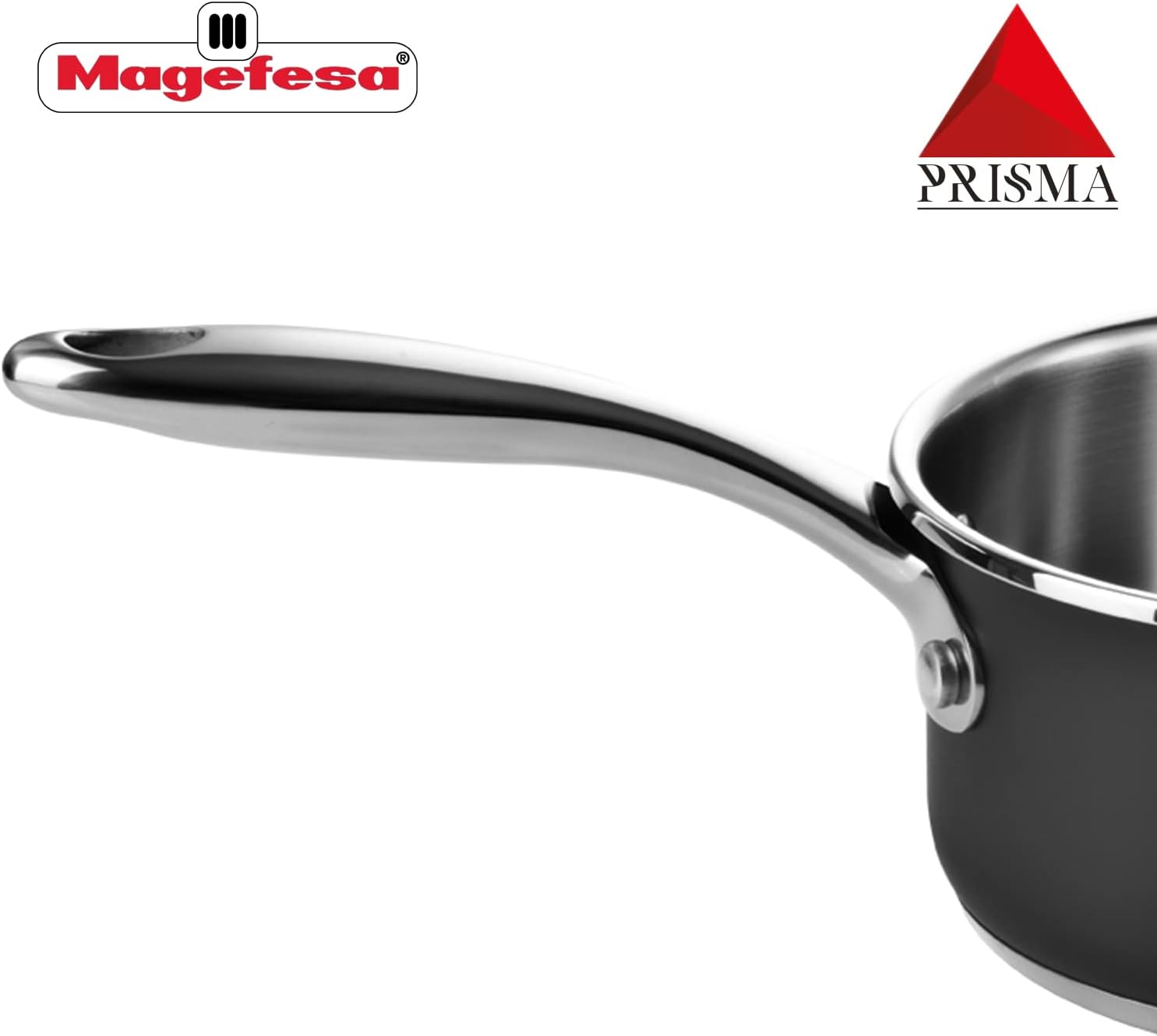 MAGEFESA Prisma 6.3-Inch Stainless Steel Saucepan, Compatible with All Types of Stovetops, Dishwasher Safe & Oven Safe up to 392°F