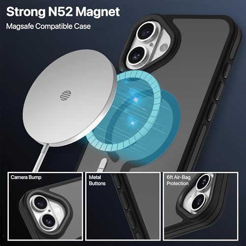 Image of eller sante Elementrix Back Cover Case for iPhone 16 Plus Scratch Resistant Camera Screen Protector TPU Shockproof 10ft Drop Protection Support Mag-Safe Wireless Charging- Black