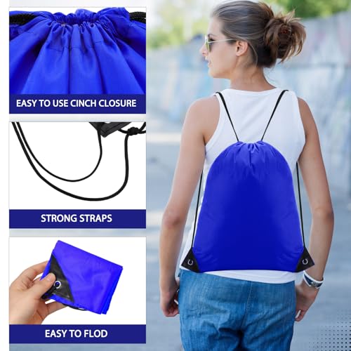 Image of Shappy Drawstring Backpack Bulk Sports Gym Cinch Bag Polyester String Bag for Men Women(Black, Blue,120 Pcs)