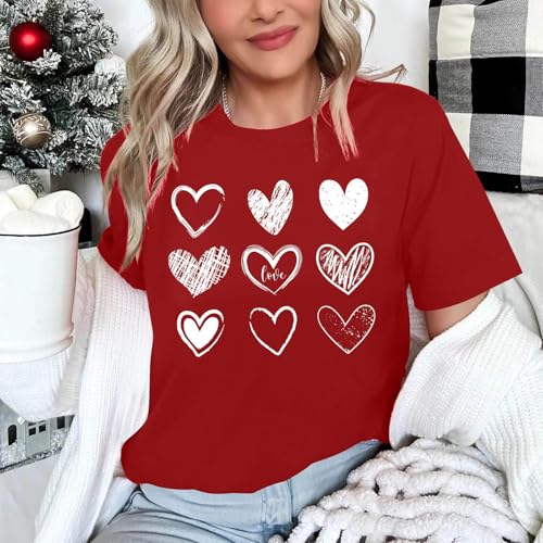 Women Love Heart Valentines Tee Shirts Funny Short Sleeve T Shirt Graphic Tops Cute Teen Girls Valentine Day Outfits3