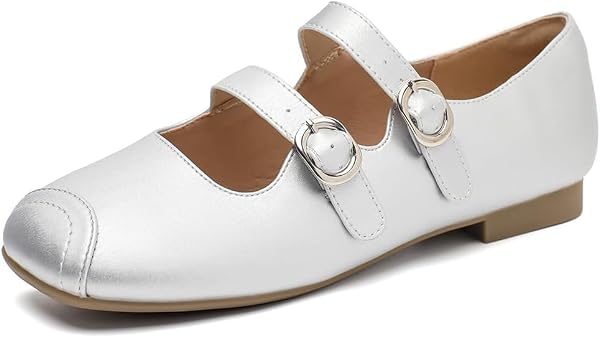 LiupanUp Mary Jane Women Square Toe Flats Buckle Strap Comfortable Slip On Casual Shoes 3Silver Size 6 by LiupanUp - Used condition - Image 4