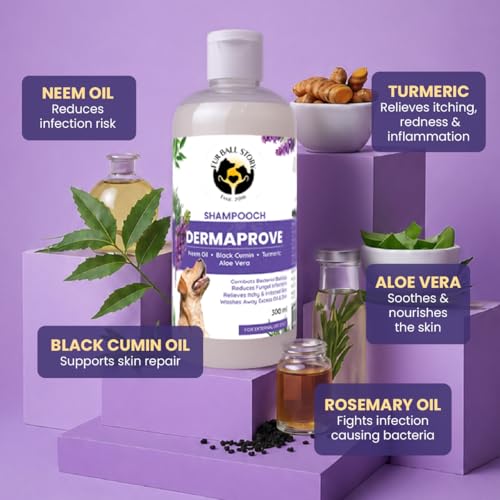 Image of FUR BALL STORY Dermaprove Dog Shampoo Antifungal & Antibacterial Gentle Cleanser for Itch Relief | Supports Sensitive Skin Care | Helps Maintain Skin Hygiene | 300 ml