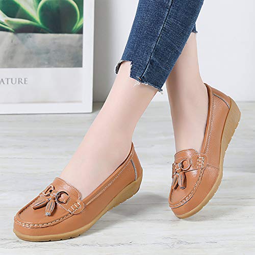 Image of Shoes Loafers for Women Classic Leather Loafers Casual Slip-On Boat Shoes ComfortWalking Moccasins Soft Sole Shoes