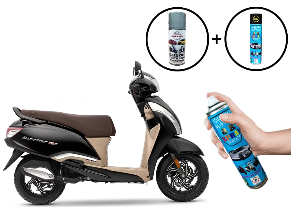 Image of Show Match 2k Scooter Spray Paint Sparkling Black + Clear Coat compatible with (TVS Jupiter 125)