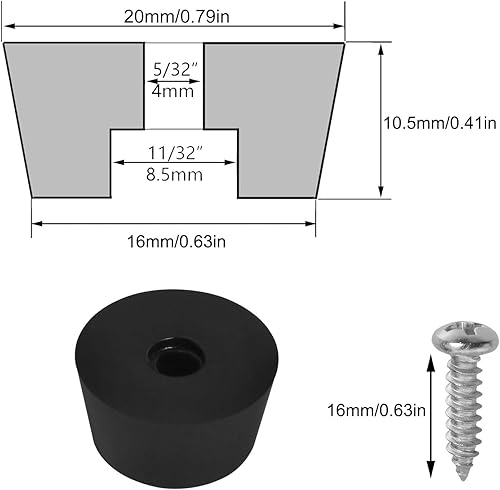 Miniatura 4 de Tabla de cortar LUORNG 16 piezas de 0.787 x 0.630 x 0.413 in 0.79 x 0.63 x 0.41 pulgadas, almohadillas de goma negras redondas antideslizantes