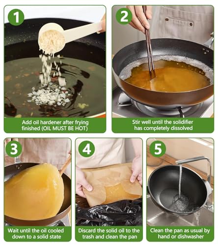 Image of Cooking Oil Solidifier Powder, 14 oz Solidifies Up to 40 Cups from Mess, 100% Plant-Based Grease Hardener for Easy Disposal, No Clogged Drains, for Frying Oil and Bacon Grease