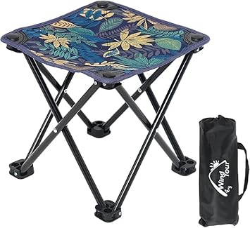 Portable Folding Camping Stool, Blue Pattern, Compact Outdoor Chair
