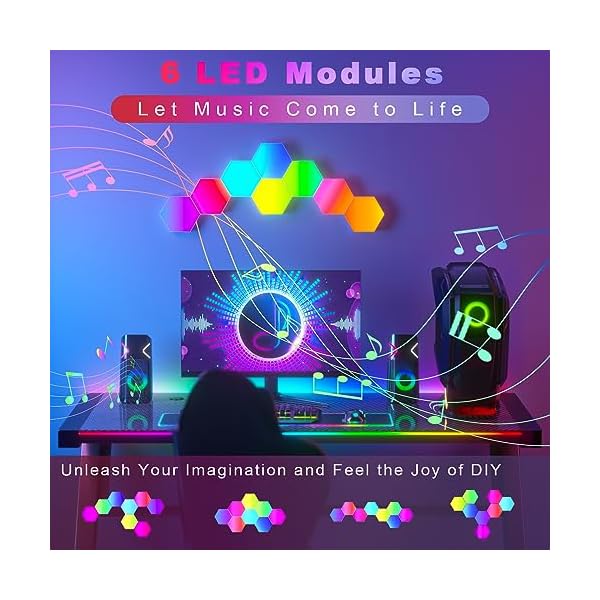 PUMPKINS 20Pcs Hexagon LED Lights, RGB Hex Light Panels, Smart Wall Gaming Panels Sync to Music for Room Bar Bedroom Home Decor Room,Gaming Setup, with App & Remote Control [Energy Class A] - Image 5