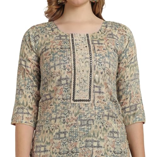 Image of Women's Rayon Straight Printed Kurta with Pant & Dupatta