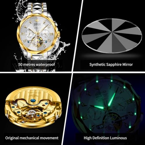 Image of OLEVS Men Automatic Watch Diamond Skeleton Mechanical Original Luxury Self Winding Wrist Watch for Men