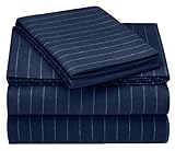 Amazon Brand – Pinzon 160-Gram Pinstripe Flannel Cotton Bed Sheet Set, Twin XL, Navy Pinstripe