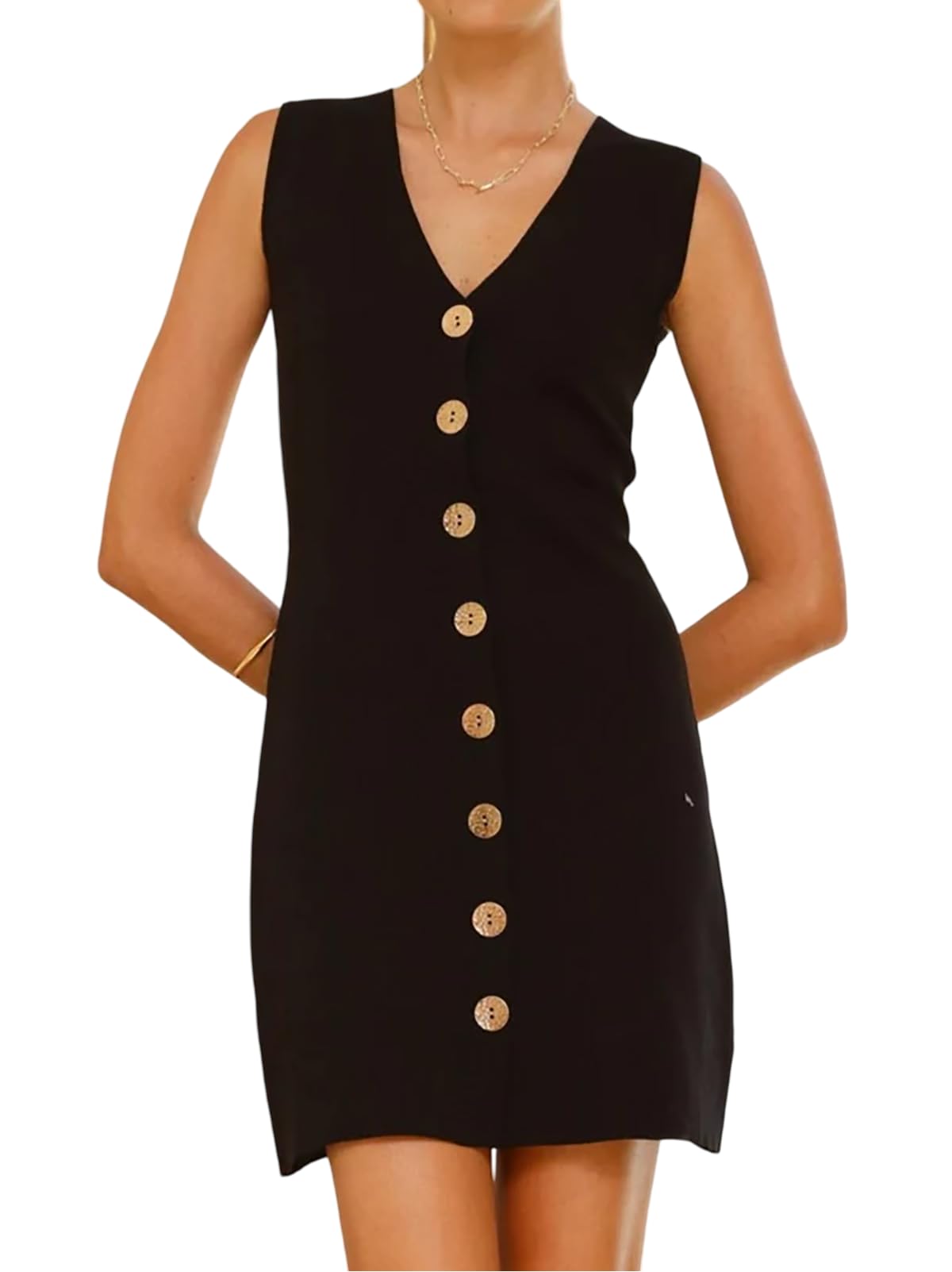 Womens Summer Business Casual Knit Dress V-Neck Work Office Outfits Formal Button Down Tank Dresses