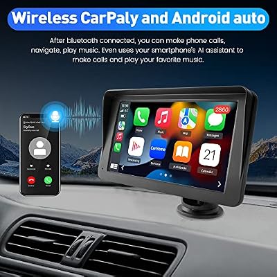Portable Car Stereo Wireless Apple CarPlay Android Auto, 7 Inch Touchscreen Car Radio Multimedia Player Support Bluetooth Hand Free Calling Online GPS FM Audio Mirror Link