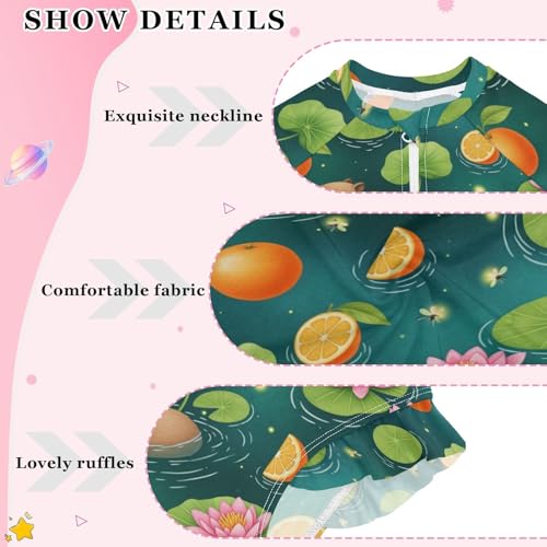 Cute Animals Orange Background Girls Rash Guard Swimsuits Long Sleeve One Pieces Bathing Suit UPF 50+ Zipper Swimwear4