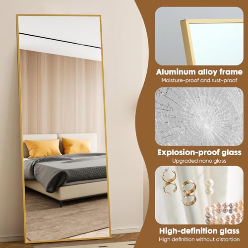 Image of Alpen 71x26 Inches Mirrors, Full Length Mirror with Stand, XX-Large Gold Floor Mirror for Bedroom, Dressing Room, Home Decor, Gold