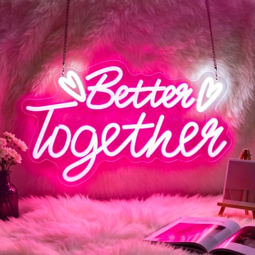 Image of Better Together Neon Sign, Neon Signs for Wall Decor Neon LED Signs Room Neon Light Up Signs Home Decor for Bedroom Club Party Bar Shop USB Operated