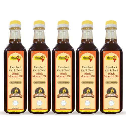 Image of KISAANSAY Pure Cold Pressed Black Mustard Oil 5L|Unrefined,Non-Hydrogenated|A1 Grade Black Mustard Seeds|Kolhu /Kacchi Ghani /Checku|Good For Heart health (5L)
