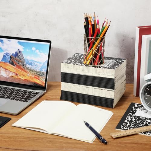 Fainne 100 Pack A5 Composition Notebooks Bulk College Ruled Composition Notebooks Marble Covers Notebook for Student Classroom Office Supplies 30 Sheet/60 Page(Black) — view 4