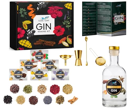 Cool Leaf Gin Making Kit Perfect Gin Gift Set for Men & Women | 11 Botanicals to Make Your Own Craft Gin | Chocolate Orange Raspberry & Hibiscus Mango Lavender & More
