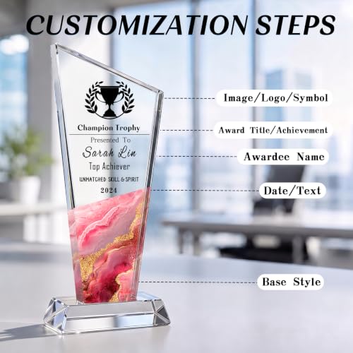 Image of Custom Trophy Award, Crystal Awards and Trophies with Company Logo & Text