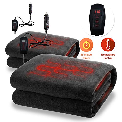 Zone Tech Car Heated Travel Blanket - Fireproof 2 Pack Classic Black Premium