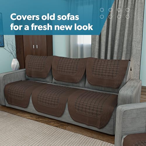 Image of Kuber Industries (Set of 6) Soft Stylish & Durable Cotton Sofa Covers 3 Seater | Aesthetic Sofa Protector /Mat | Suitable Slipcover for Living Room & Office | Galaxy 1704 - Dark Brown