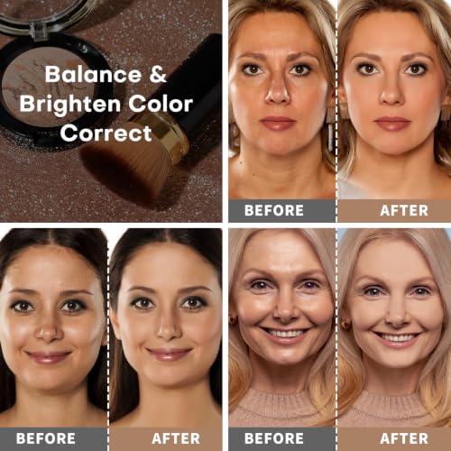 Image of KIMUSE Baked Foundation, Color Correcting for Mature Skin, with Brush | Buildable Coverage, Radiant Natural Finish, Brightening Color Corrector, Lightweight