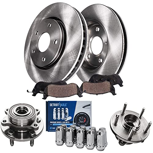 Image of Detroit Axle - Front Disc Rotors Brake Pads Wheel Hubs + 10pc Wheel Lug Nuts Replacement for Ford Flex Taurus Lincoln MKT MKS - 16pc Set
