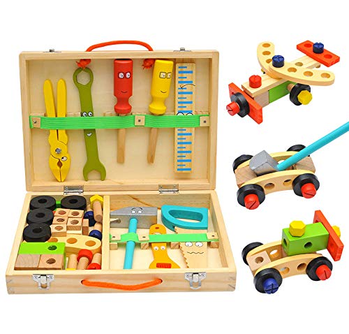 Kids Tool Kit Wooden Toddler Tools Set Including Tool Box & DIY Stickers,34Pcs Montessori Educational STEM Construction Toys for 2 3 4 Year Old Boys Girls Birthday Gifts Tool Kit for Toddler Toys 2-3…
