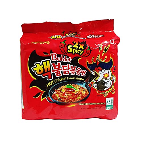 Samyang Hot Chicken Ramen 2X Spicy Buldak Noodles, 5 X 140 grams, Non Vegetarian Today's Deals