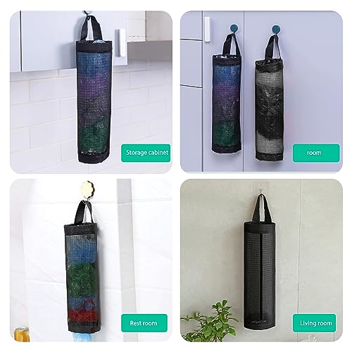 TAFACE 2 Stück Plastiktütenhalter, hängender Müllsackhalter, atmungsaktives Netzregal, Faltbare Netz-Hängeaufbewahrungsbeutel mit Haken, geeignet für Küche, Badezimmer, Schlafzimmer usw. (Schwarz)