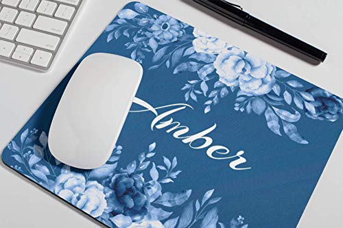 Preisvergleich Produktbild Personalisierte Blumen Name Mauspad Blaue Blumen Aquarell Mousepad Damen Schreibtischzubehör Bürobedarf Geschenk für Mitarbeiter NM2