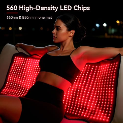 2026 Latest Red Light Therapy Mat, Large 37" x 16.5", 560 LEDs Dual-Chip 660nm 850nm Red Light Mat for Body, 6 Timers & 5 Energy Levels, Unique Wave Contour Design Full Body Coverage for Home Use — view 5
