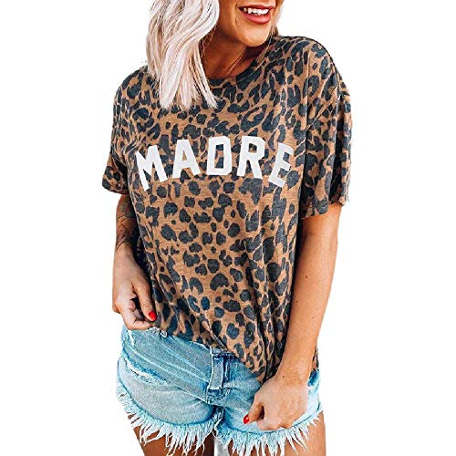 NOBRAND - Camiseta de manga corta con estampado de leopardo para mujer Leopardo Marrón Amarillo M