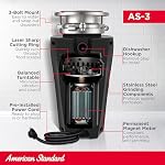 American Standard 10-US-AS-3 Élimination des ordures Système de broyage des déchets alimentaires en acier inoxydable anti-jam, ligne mince, 1/3 HP, noir