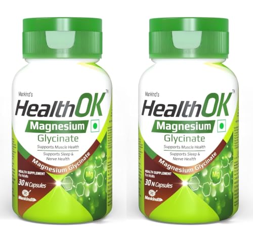 Image of Mankind Health OK Magnesium Glycinate Supplements - High Absorption Formula for Muscle Relaxation, Nerve Health & Calm Sleep - 30 Tablets x Pack of 2