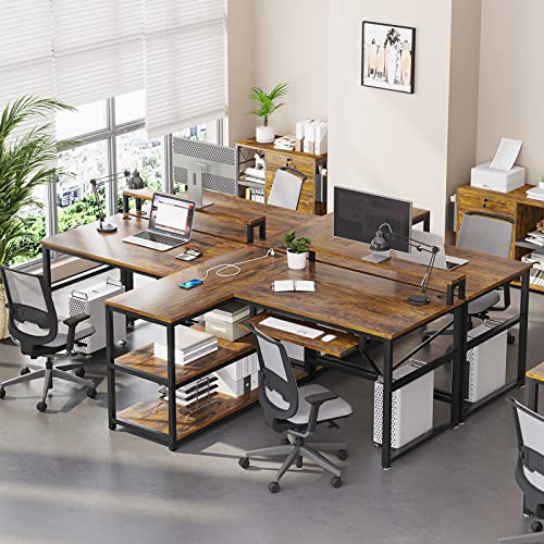 Sedeta 94.5" Home Office Desks, Computer Gaming Desk With Storage, Led Lights, Power Strip With Usb, Keyboard Tray & Monitor Stand, Extra Long Double Desk For 2 Person, Rustic Brown #TOP2