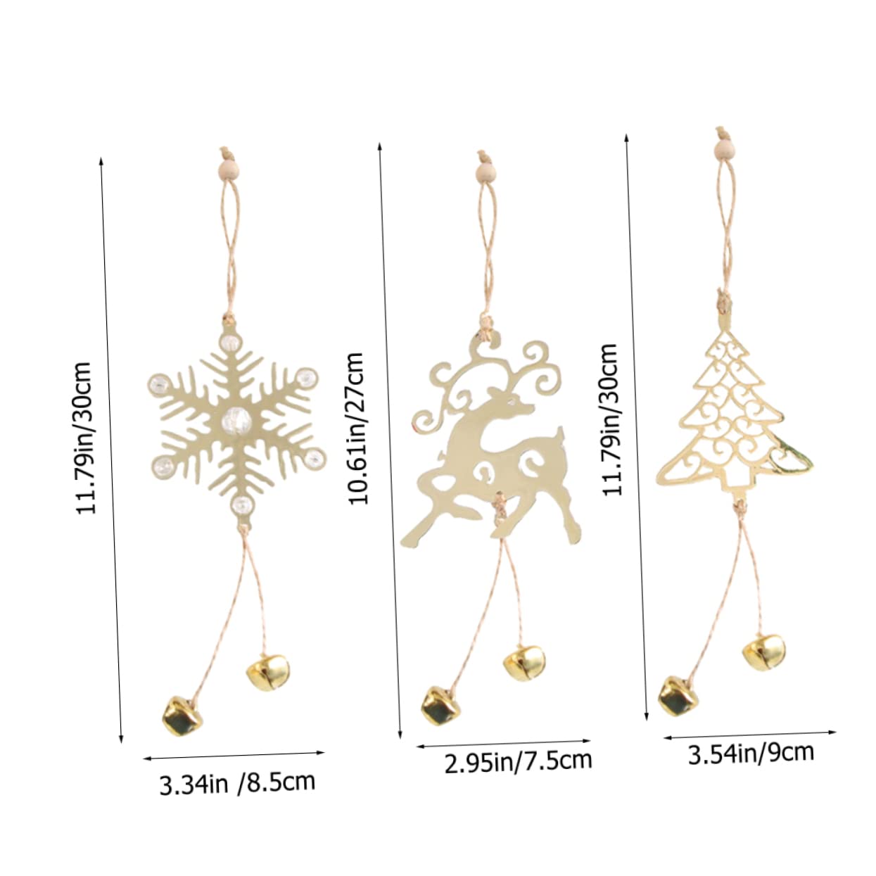 KONTONTY 3pcs Xmas Tree Hanging Ornaments Metal Snowflake Reindeer Decor for Christmas Tree Lightweight Xmas Decorations for Holiday Parties Home Decor